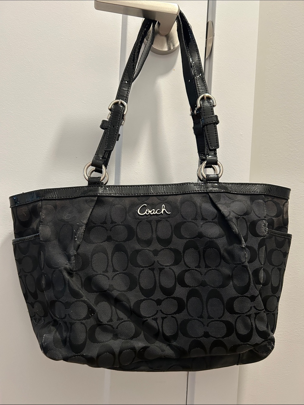 Coach East West Black Signature Logo Tote